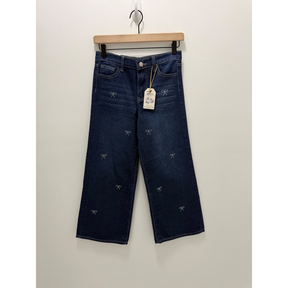 Soho Blue Denim Girls Dark Wash Wide Leg Embroidered Bow Jeans Size 12 GWP3133-6